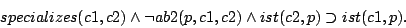 \begin{displaymath}specializes(c1,c2) \land \lnot ab2(p,c1,c2) \land ist(c2,p)
\supset ist(c1,p).\end{displaymath}